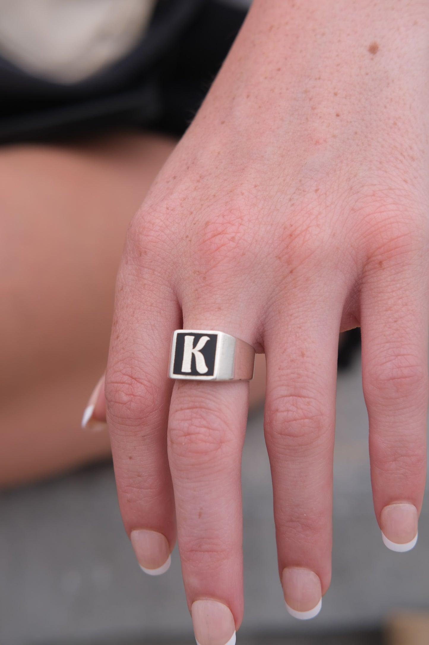 Retro Initial Enamel Signet Ring