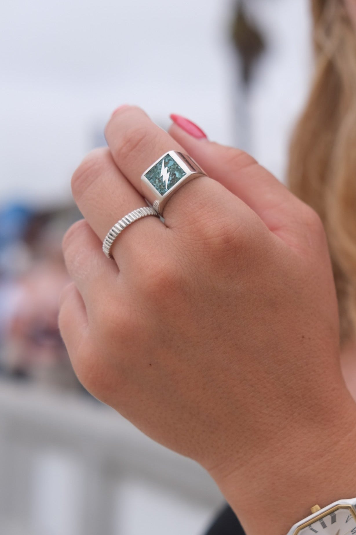 Gotta Bolt Turquoise Inlay Ring