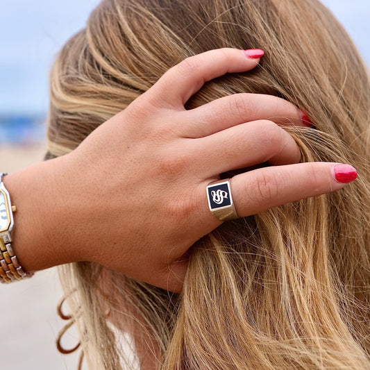 Old English Initial Enamel Signet Ring