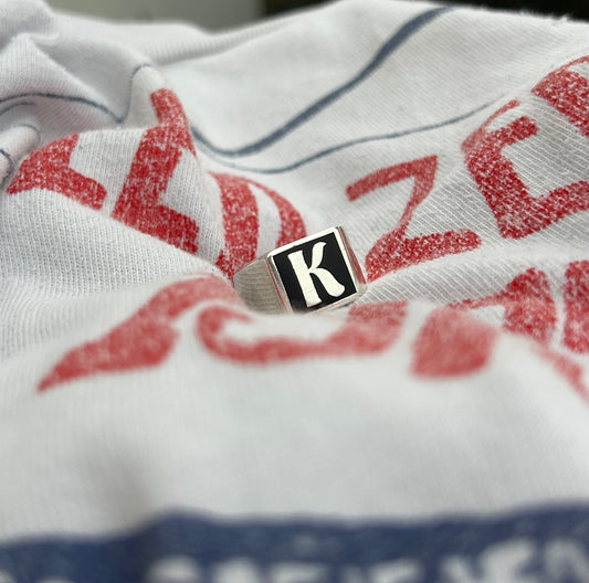 Retro Initial Enamel Signet Ring